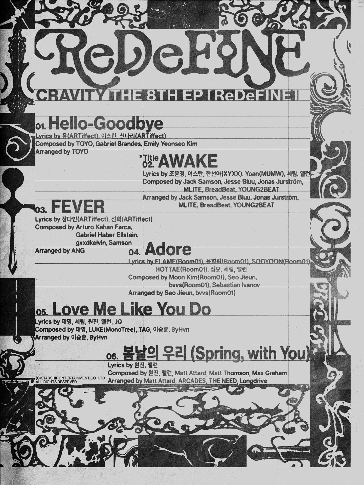 The tracklist of boy band Cravity's eigth EP ″ReDeFINE″ [STARSHIP ENTERTAINMENT]