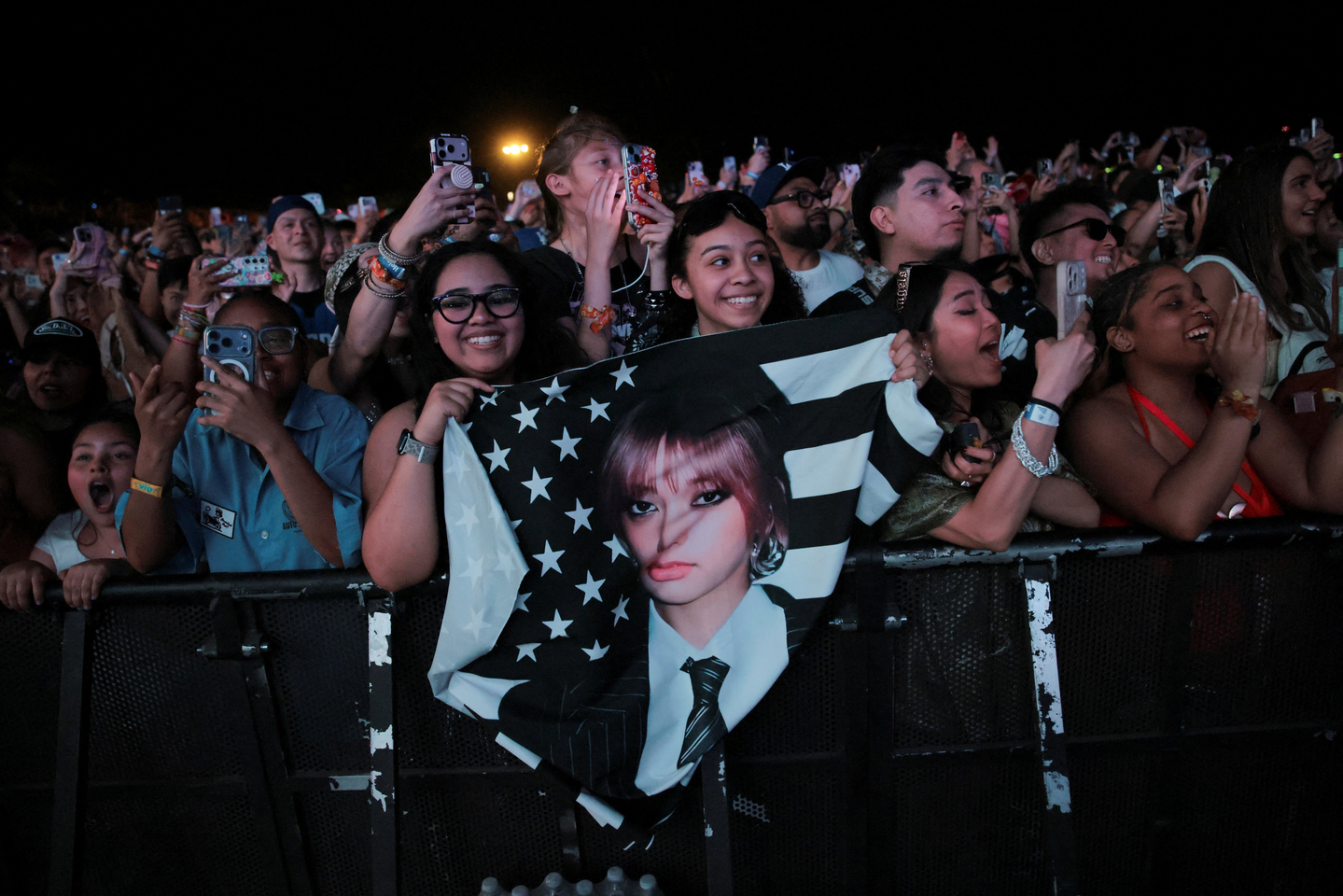 Fans react as Katseye performs at the Coachella Valley Music and Arts Festival in Indio, California, on April 10. [REUTERS/YONHAP]