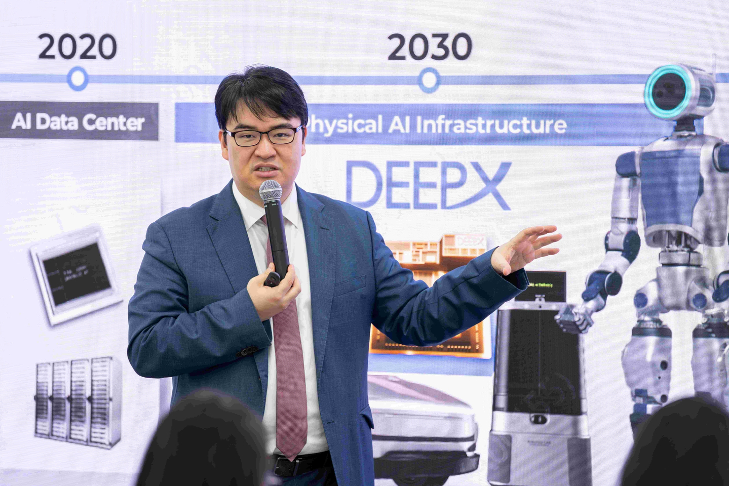 DeepX CEO Kim Lok-won speaks at the company's press conference at its Pangyo office in Gyeonggi on April 14. [DEEPX]