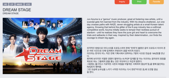 Program description of Japanese drama series, ″Dream Stage″ [SCREEN CAPTURE]