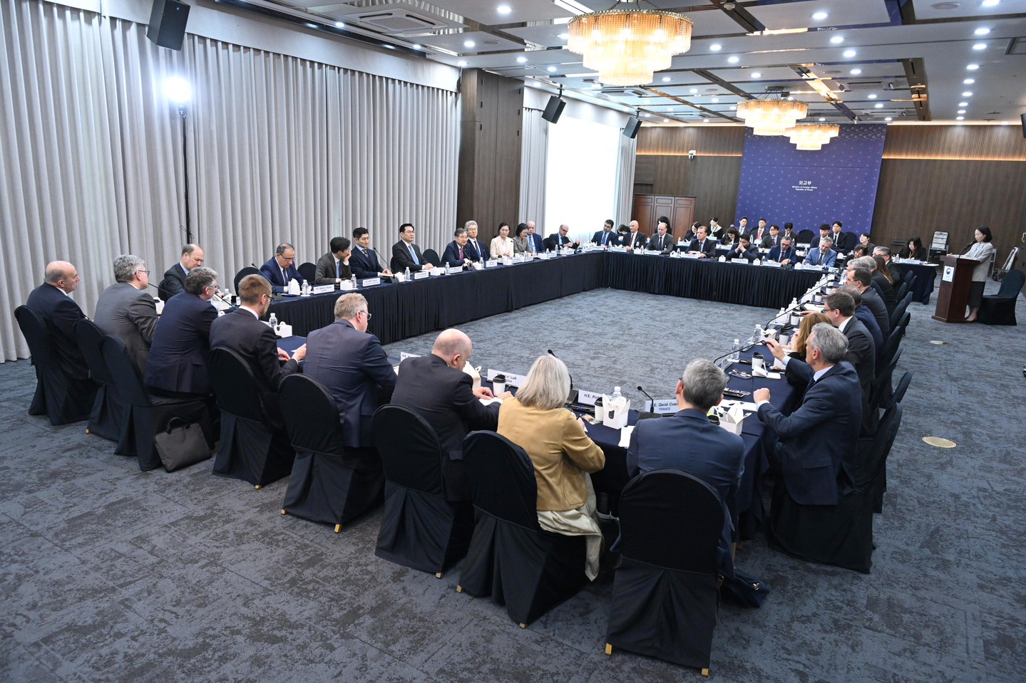 NATO envoys participate in a briefing at the Ministry of Foreign Affairs in central Seoul on April 14. [MINISTRY OF FOREIGN AFFAIRS]