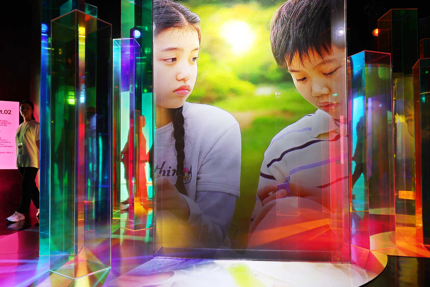 Romantic scenes from Korean drama series are displayed as part of a 3D media art installation titled ″K-Drama, Love Chapter″ at an exhibition hall in the Blue House in Jongno District, central Seoul, on July 7, 2025. [NEWS1]