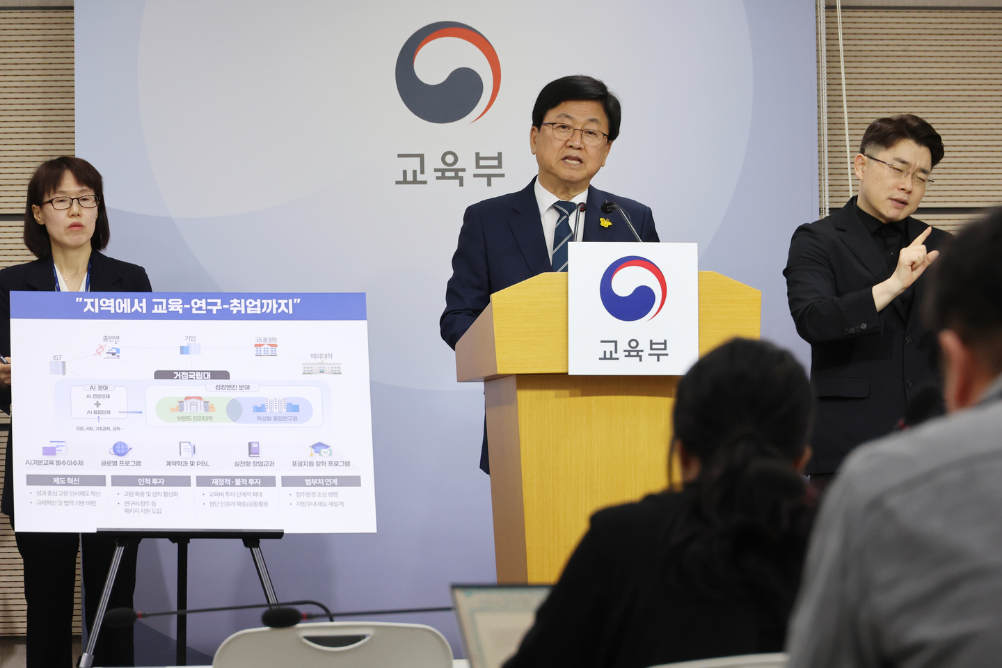 Education Minister Choi Kyo-jin announces the regional talent development plan linked to growth engines at the Government Complex Sejong in Sejong on April 15. [YONHAP]