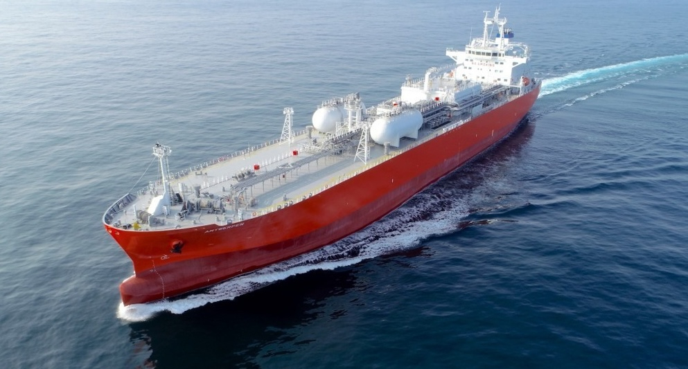 This file photo provided by HD Hyundai Heavy Industries shows a midsize gas carrier in test operations. [YONHAP]