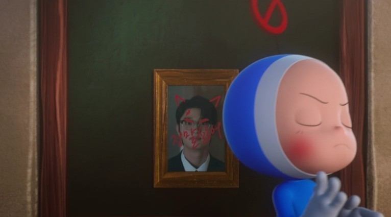 One of Yumi's many cells, which manage her thoughts, emotions and actions, reacts to Soonrok, a producer at Yumi's publishing company, in season three of ″Yumi's Cells.″ (2021-) [TVING]