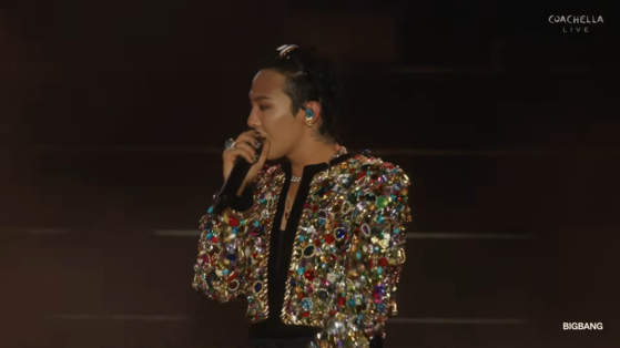 Big Bang's G-Dragon speaks at the Coachella Valley Music and Arts Festival in Indio, California, on April 19. [SCREEN CAPTURE]