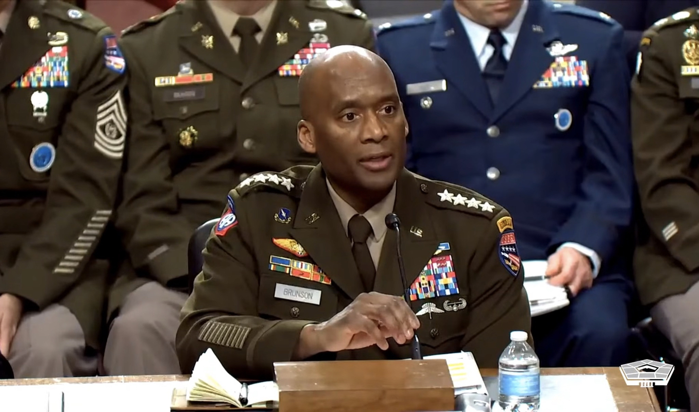 United States Forces Korea Commander Gen. Xavier Brunson speaks during a hearing at the U.S. Senate Committee on Armed Services in Washington on April 21. [SCREEN CAPTURE]