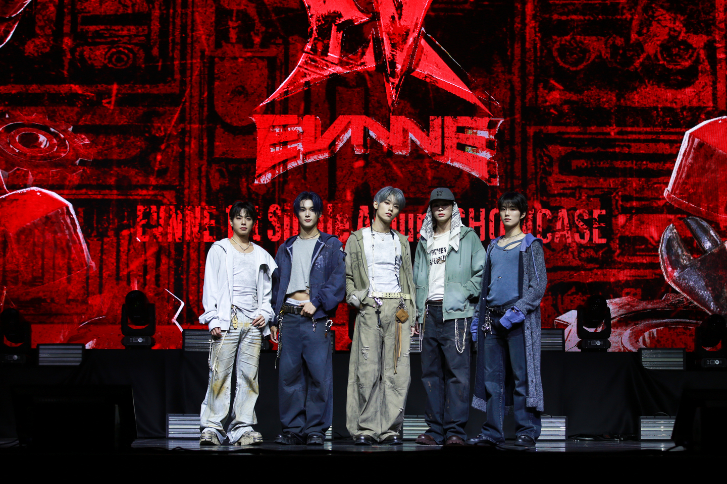 Boy band EVNNE poses for a photo during a press showcase for its single, ″Backtalk,″ held at Myunghwa Live Hall in western Seoul on April 20. [JELLYFISH ENTERTAINMENT]
