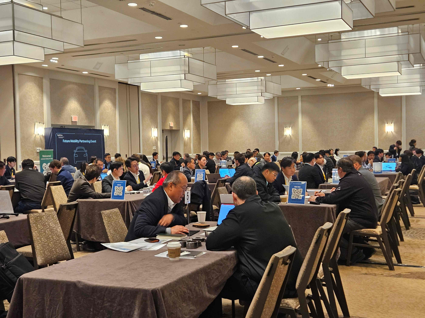 The Korea Trade-Investment Promotion Agency (KOTRA) hosts a future mobility partnering event for Korean and U.S. companies in Detroit on April 21, in this photo provided by KOTRA. [YONHAP] 