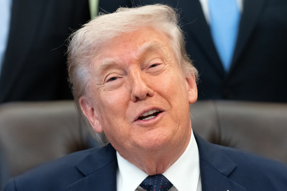 President Donald Trump speaks during an event on health care affordability in the Oval Office at the White House on April 23 in Washington. [AP/YONHAP]
