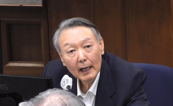 Former President Yoon Suk Yeol delivers his final statement during a hearing on charges of leading an insurrection related to his brief martial law imposition at the Seoul Central District Court in Seocho District, southern Seoul, on Jan. 13. [SEOUL CENTRAL DISTRICT COURT]