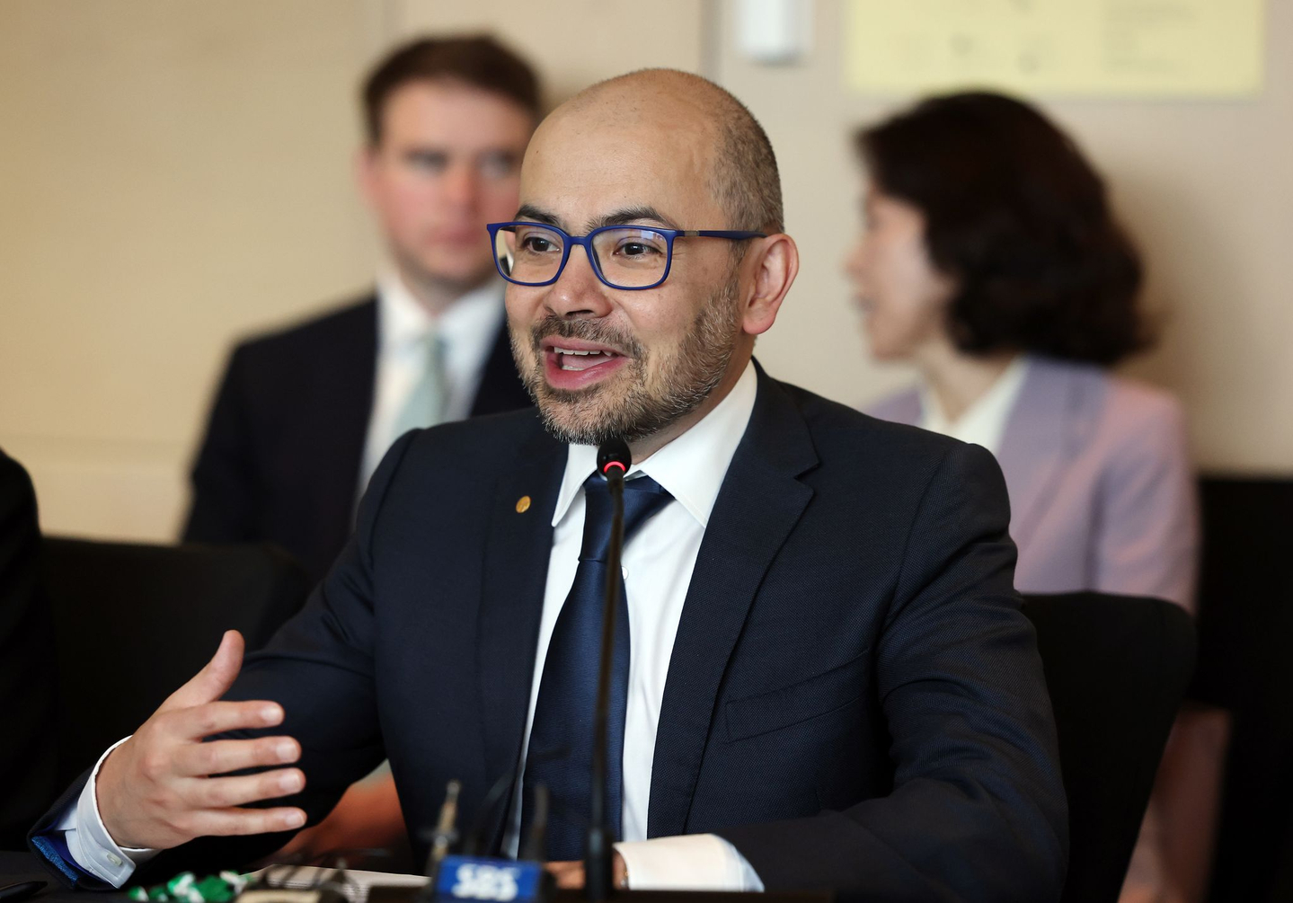 Google DeepMind CEO Demis Hassabis speaks during an MOU signing ceremony with the Ministry of Science and ICT at the Four Seasons Hotel in Jongno District, central Seoul, on April 27. [YONHAP] 