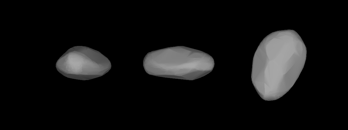 A three-dimensional model of 121 Hermione that was computed using light curve inversion techniques. [WIKIPEDIA]