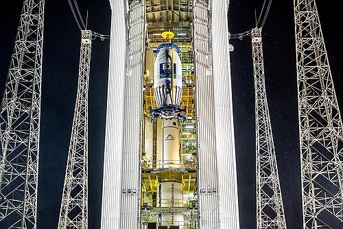 This file photo, provided by Arianespace on Dec. 1, 2025, shows the Vega-C rocket with the Arirang 7 satellite at the Guiana Space Centre in French Guiana. [YONHAP] 