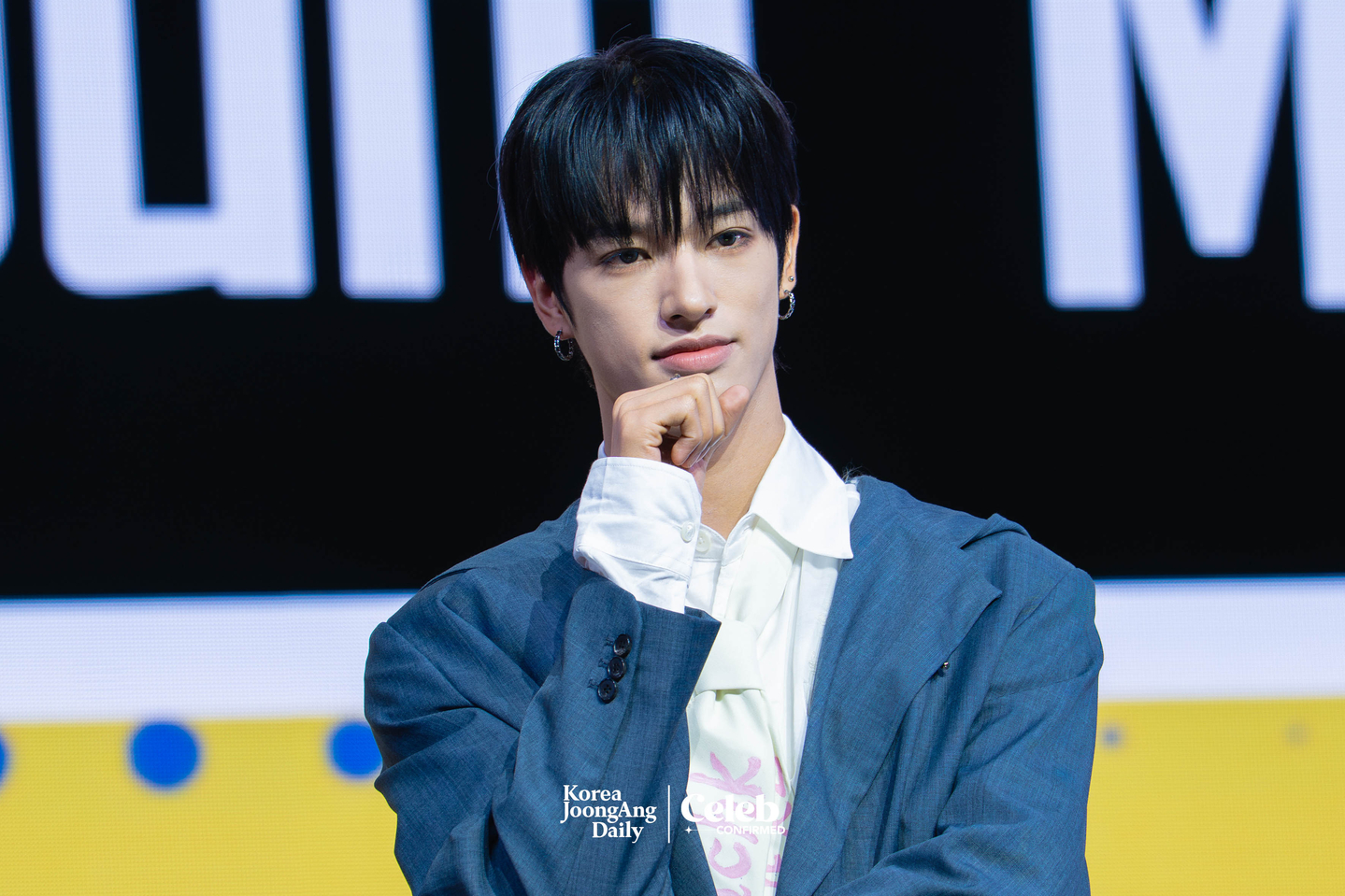NEXZ’s Seita poses for photos during a showcase for the release of the group’s second single “Mmchk” at Blue Square in central Seoul on April 27. [DANIELA GONZALEZ PEREZ]