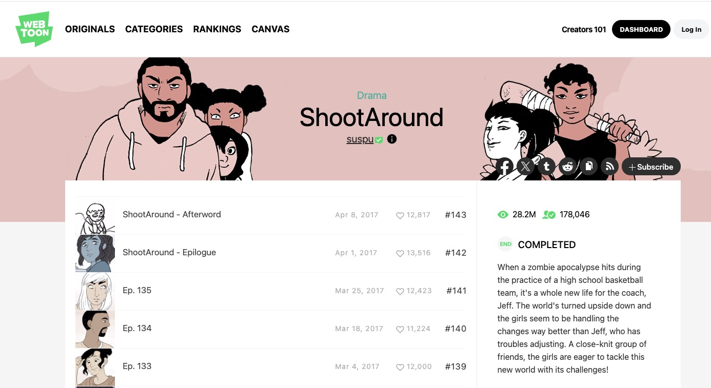 Webtoon page for ″ShootAround″ (2015-2017) [SCREEN CAPTURE]