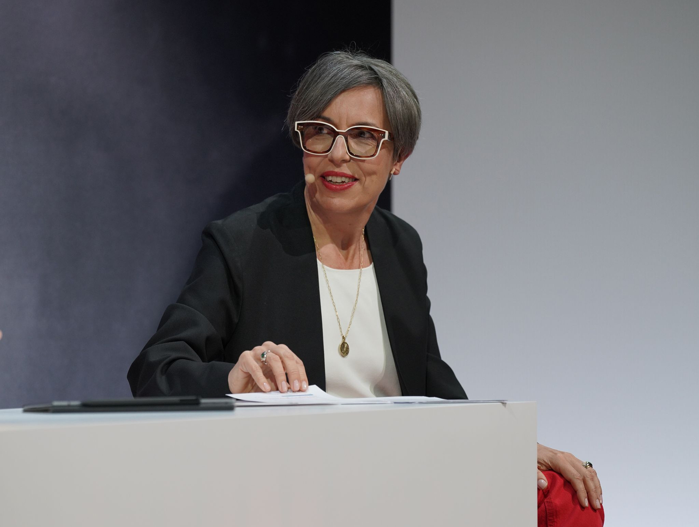 Cecile Coutens, CEO of pet food manufacturer Royal Canin, speaks at the 2026 Vet Symposium in Montpellier, France, on April 28. [ROYAL CANIN]