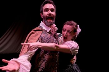 Actor Jamie Horan as Petruchio, left, and actor Muireann Ni Raghallaigh as Katherina in ″The Taming of the Shrew,″ a production by the Seoul Shakespeare Company [BRET LINDQUIST]